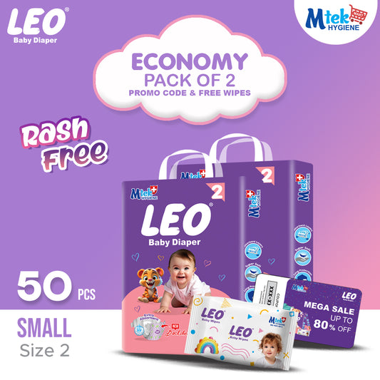 Leo Economy Baby Diaper (Pack of 2) + Free Wipes & Promocode