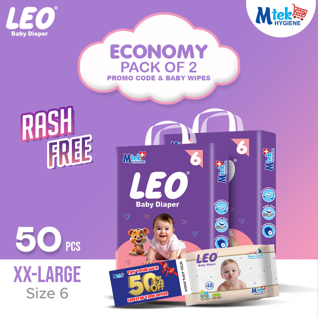 Leo Economy Baby Diaper (Pack of 2) + Free WIpes & Promocode