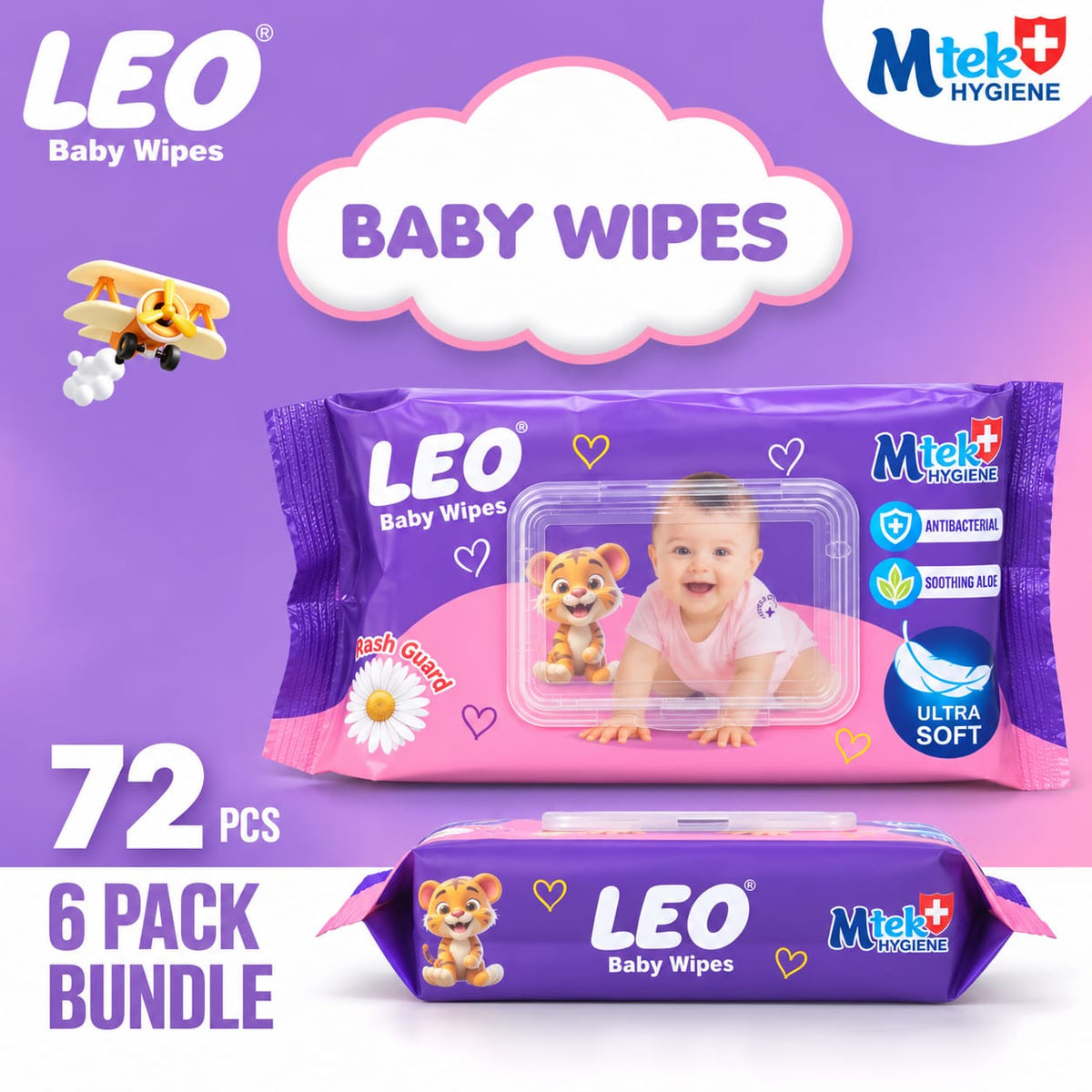 ( New )Leo Baby Wipes - 72 Pcs (Pack of 6)