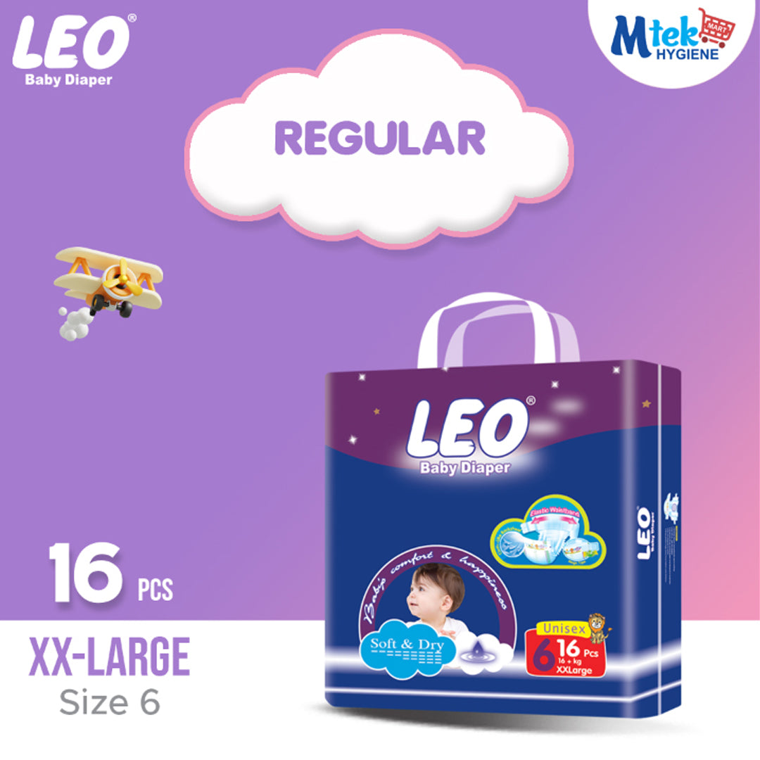 Leo Regular Pack Baby Diaper – Size 6, XX-Large – 16 Pcs