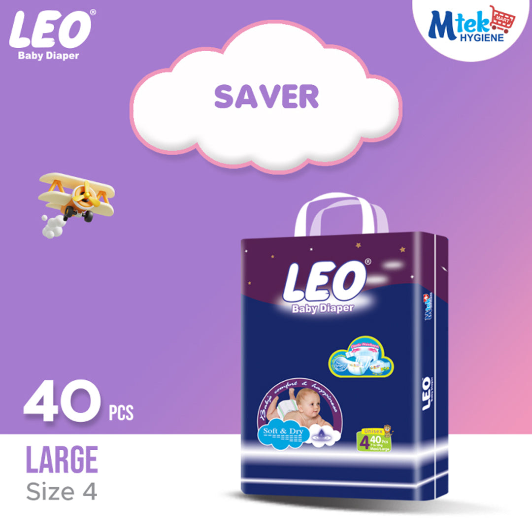 Leo Saver Pack Baby Diaper – Size 4, Large – 40 Pcs