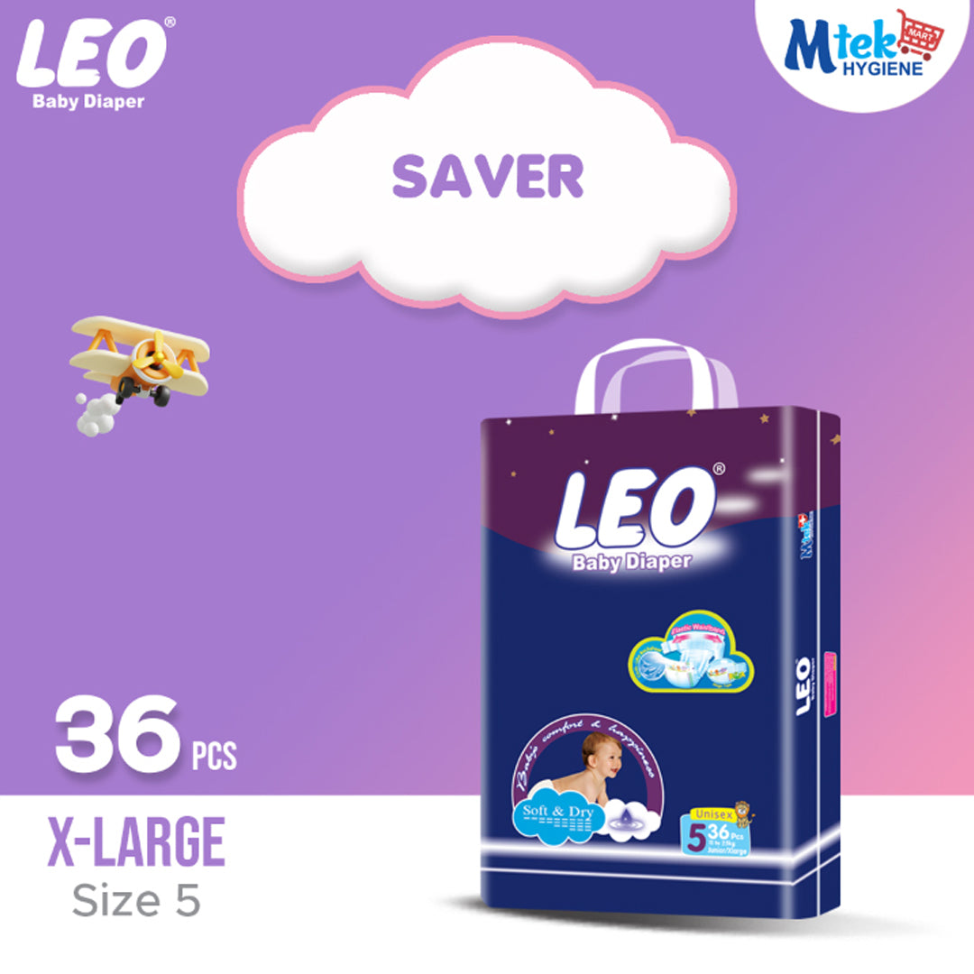 Leo Saver Pack Baby Diaper – Size 5, X-Large – 36 Pcs