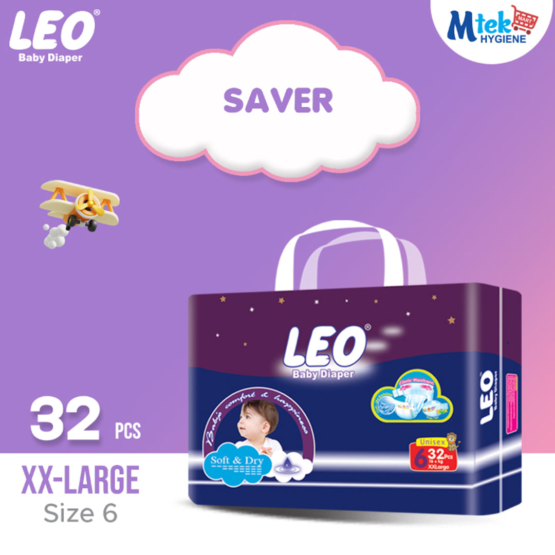 Leo Saver Pack Baby Diaper – Size 6, XXL – 32 Pcs