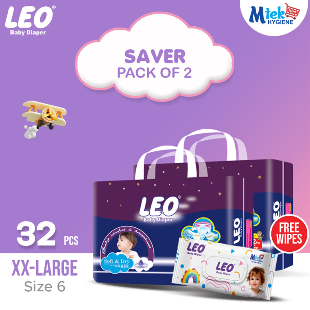 Leo Saver Baby Diaper (Pack of 2) + Free Wipes