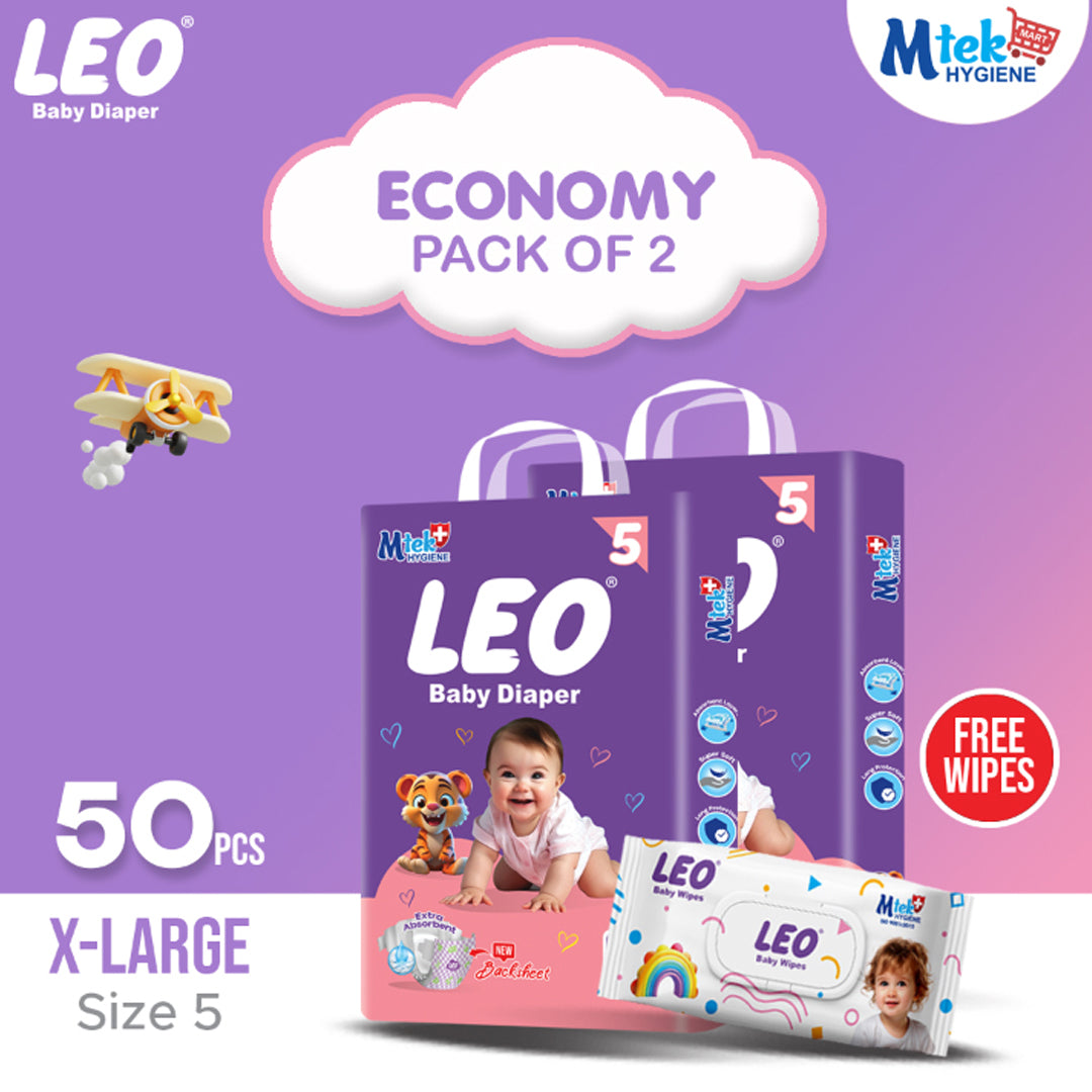 Leo Economy Baby Diaper (Pack of 2) + Free Wipes