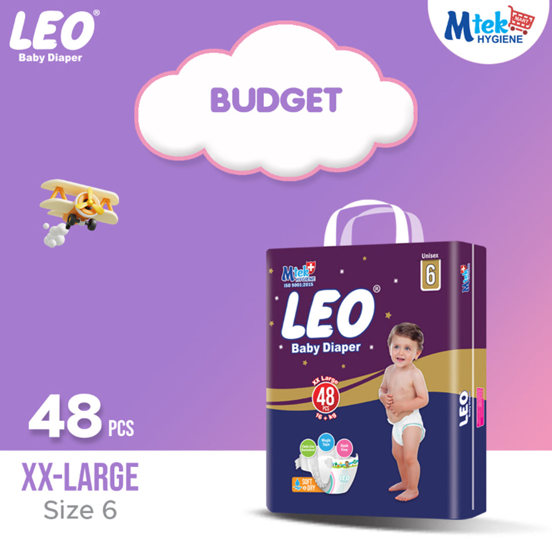 Leo Budget Pack Baby Diaper – Size 6, XX-Large – 48 Pcs