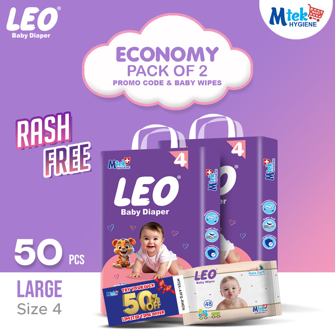 Leo Economy Baby Diaper (Pack of 2) + Free WIpes & Promocode