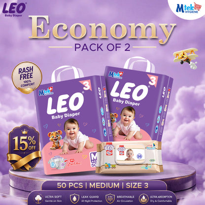 Leo Economy Baby Diaper (Pack of 2) + Free WIpes