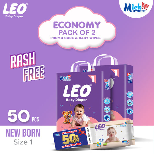 Leo Economy Baby Diaper (Pack of 2) + Free WIpes & Promocode