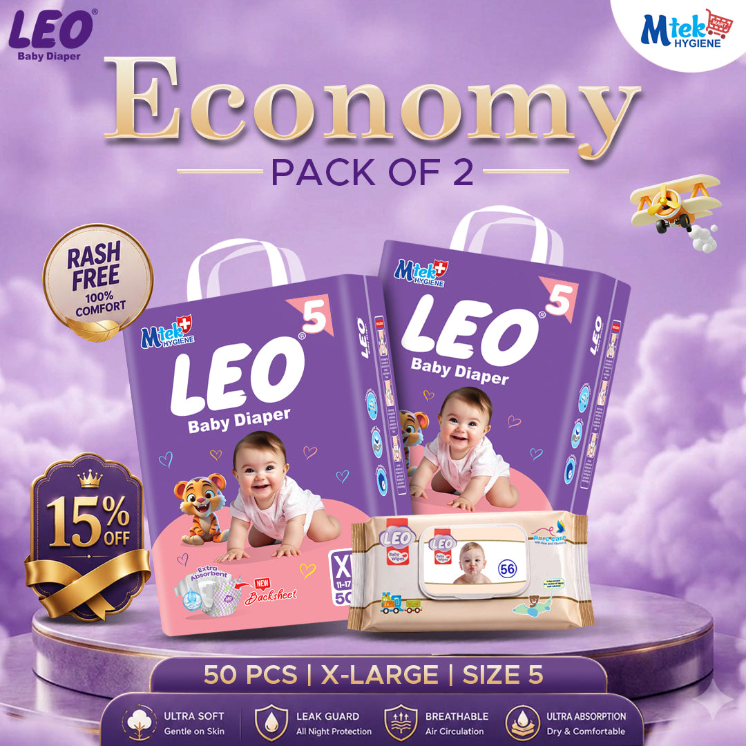 Leo Economy Baby Diaper (Pack of 2) + Free WIpes