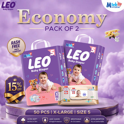 Leo Economy Baby Diaper (Pack of 2) + Free WIpes