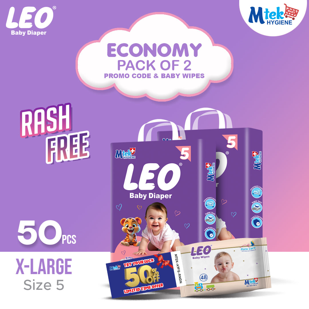 Leo Economy Baby Diaper (Pack of 2) + Free WIpes & Promocode