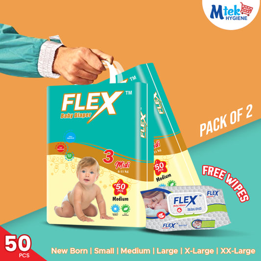 Flex Baby Diaper (Pack of 2) + Free Wipes