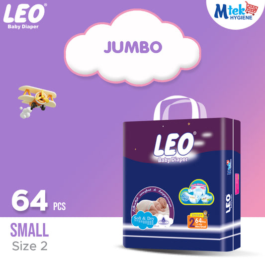 Leo Jumbo Pack Baby Diaper – Size 2, Small – 64 Pcs