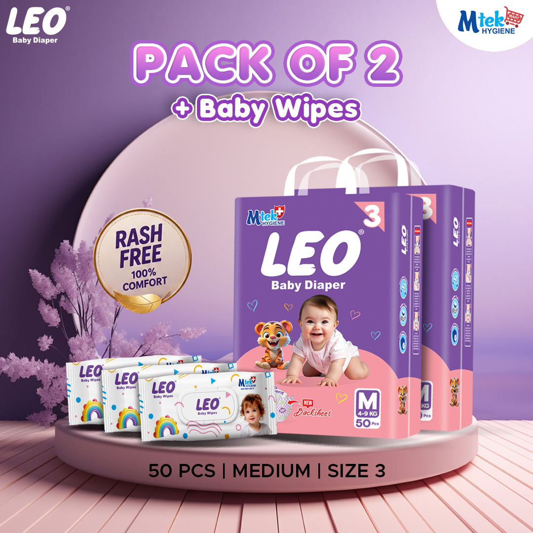 Leo Economy Diaper ( Pack of 2 + 3 Baby Wipes )