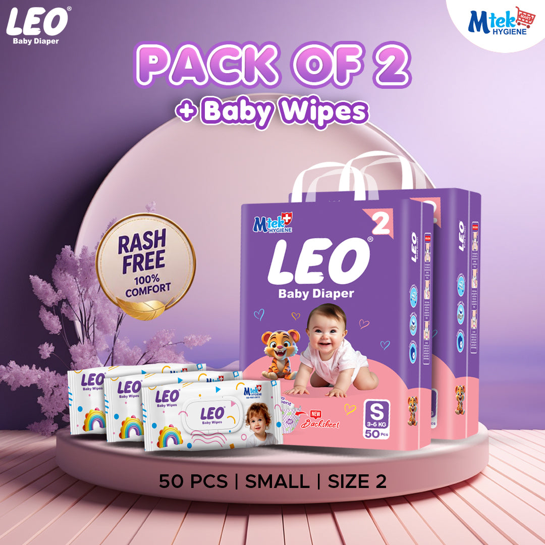 Leo Economy Diaper ( Pack of 2 + 3 Baby Wipes )