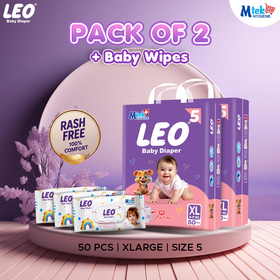 Leo Economy Diaper ( Pack of 2 + 3 Baby Wipes )