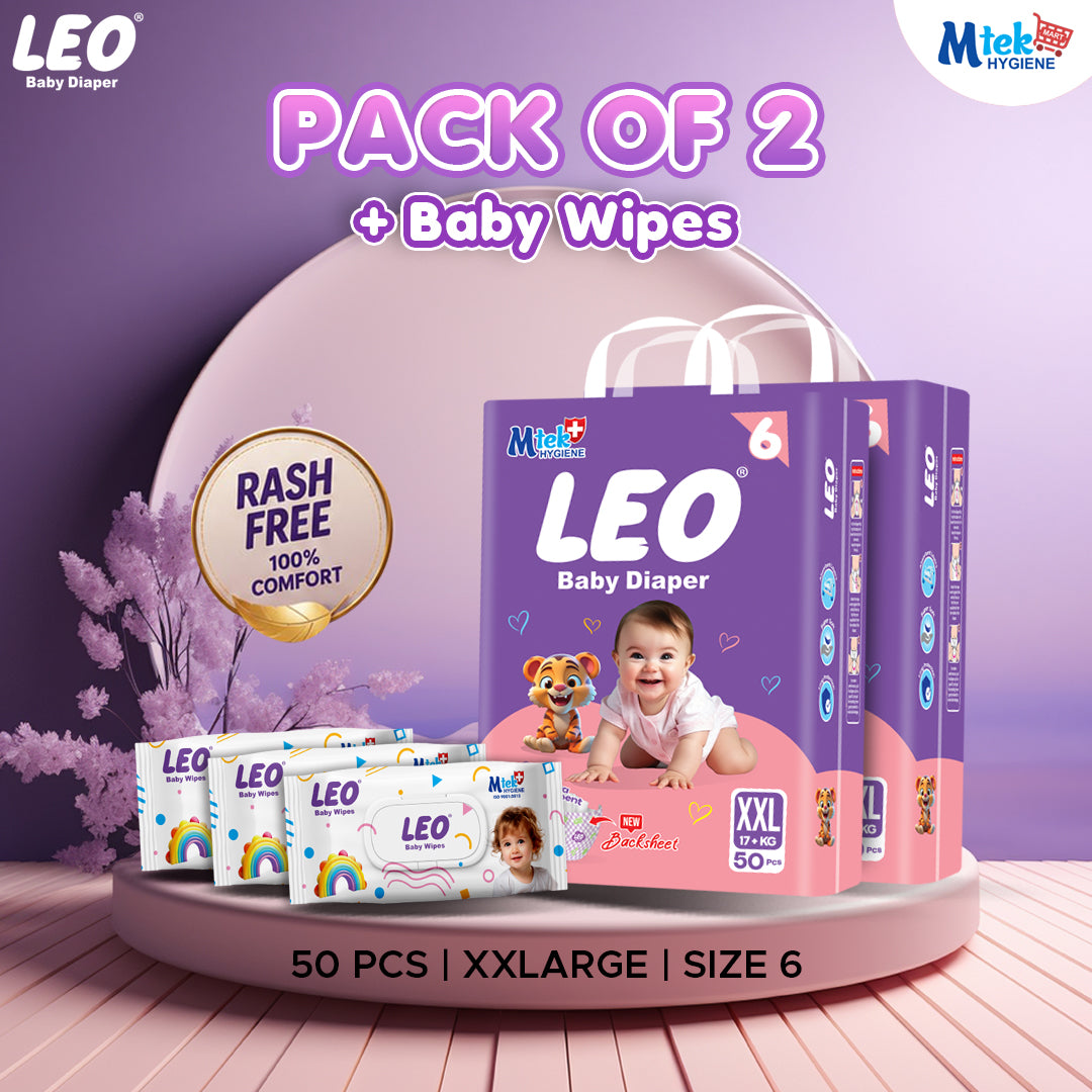 Leo Economy Diaper ( Pack of 2 + 3 Baby Wipes )