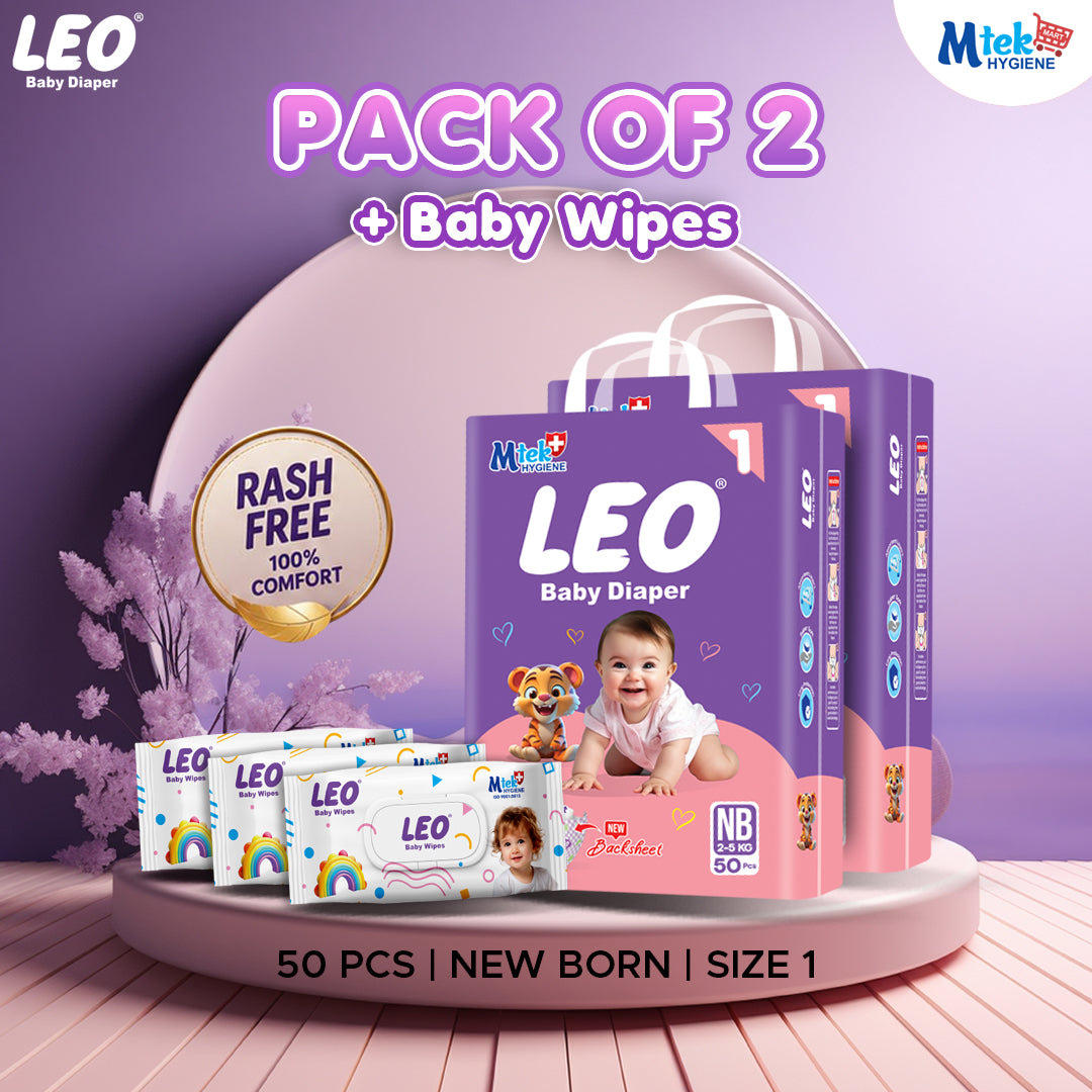 Leo Economy Diaper ( Pack of 2 + 3 Baby Wipes )