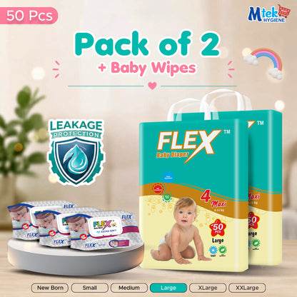 Flex Diaper ( Pack of 2 + 3 Baby Wipes )