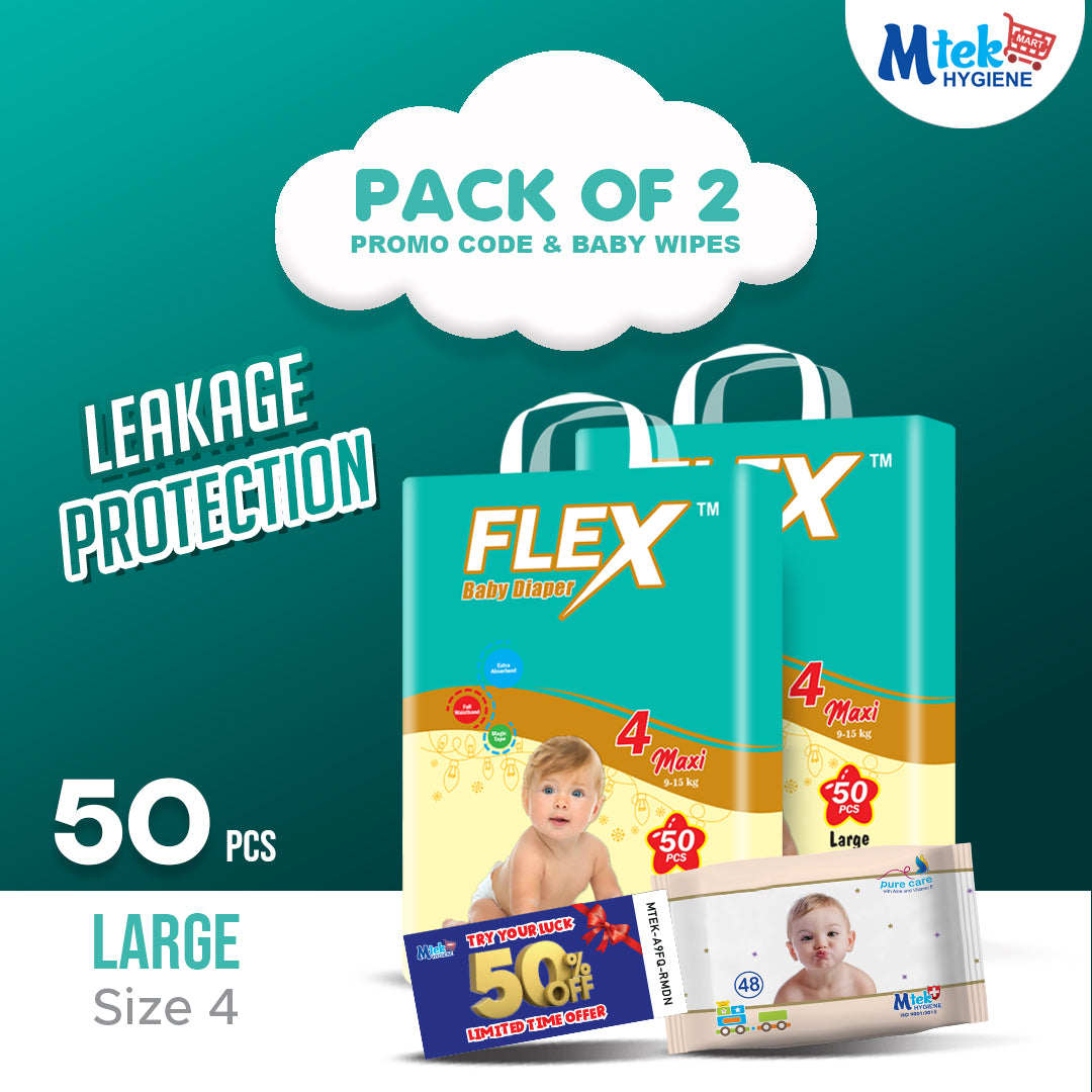 Flex Baby Diaper (Pack of 2) + Free Wipes & Promocode