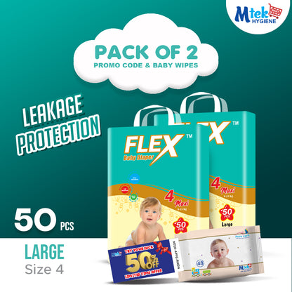 Flex Baby Diaper (Pack of 2) + Free Wipes & Promocode