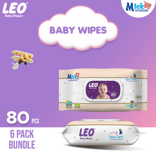 Leo Baby Wipes - 80 Pcs (Pack of 6)