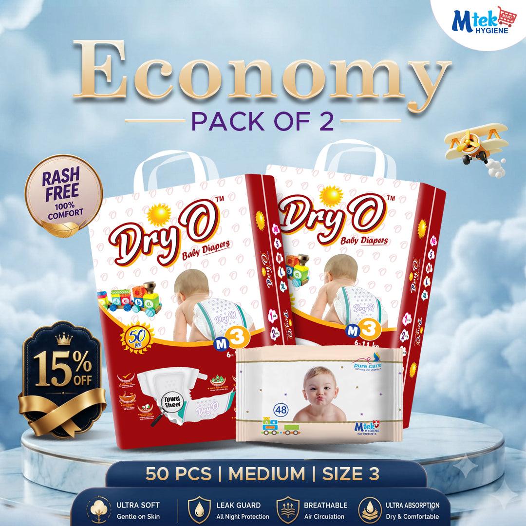 Dry O Baby Diaper (Pack of 2) + Free Wipes