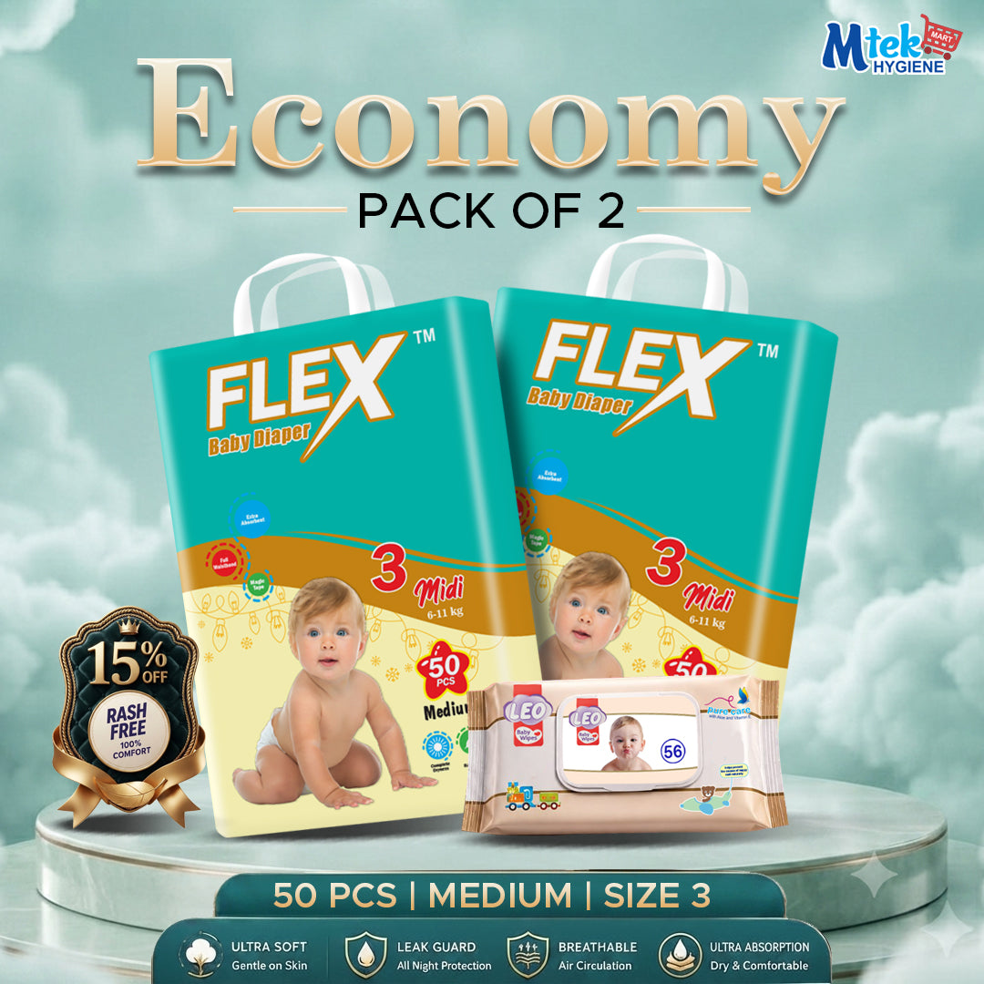 Flex Baby Diaper (Pack of 2) + Free Wipes