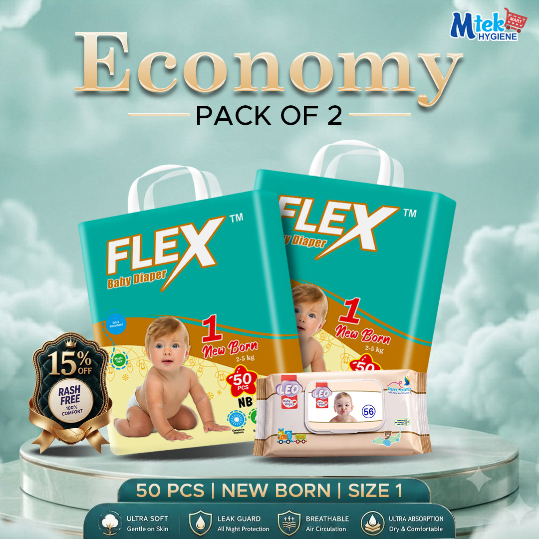 Flex Baby Diaper (Pack of 2) + Free Wipes