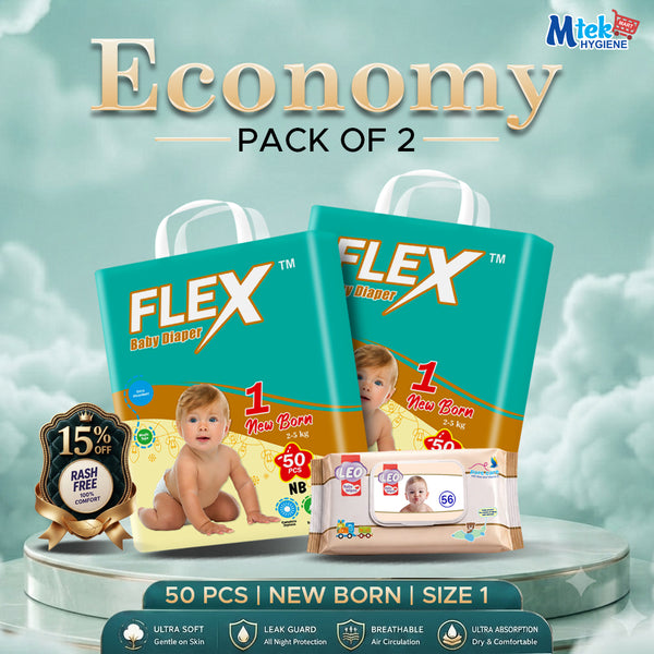 Flex Baby Diaper (Pack of 2) + Free Wipes