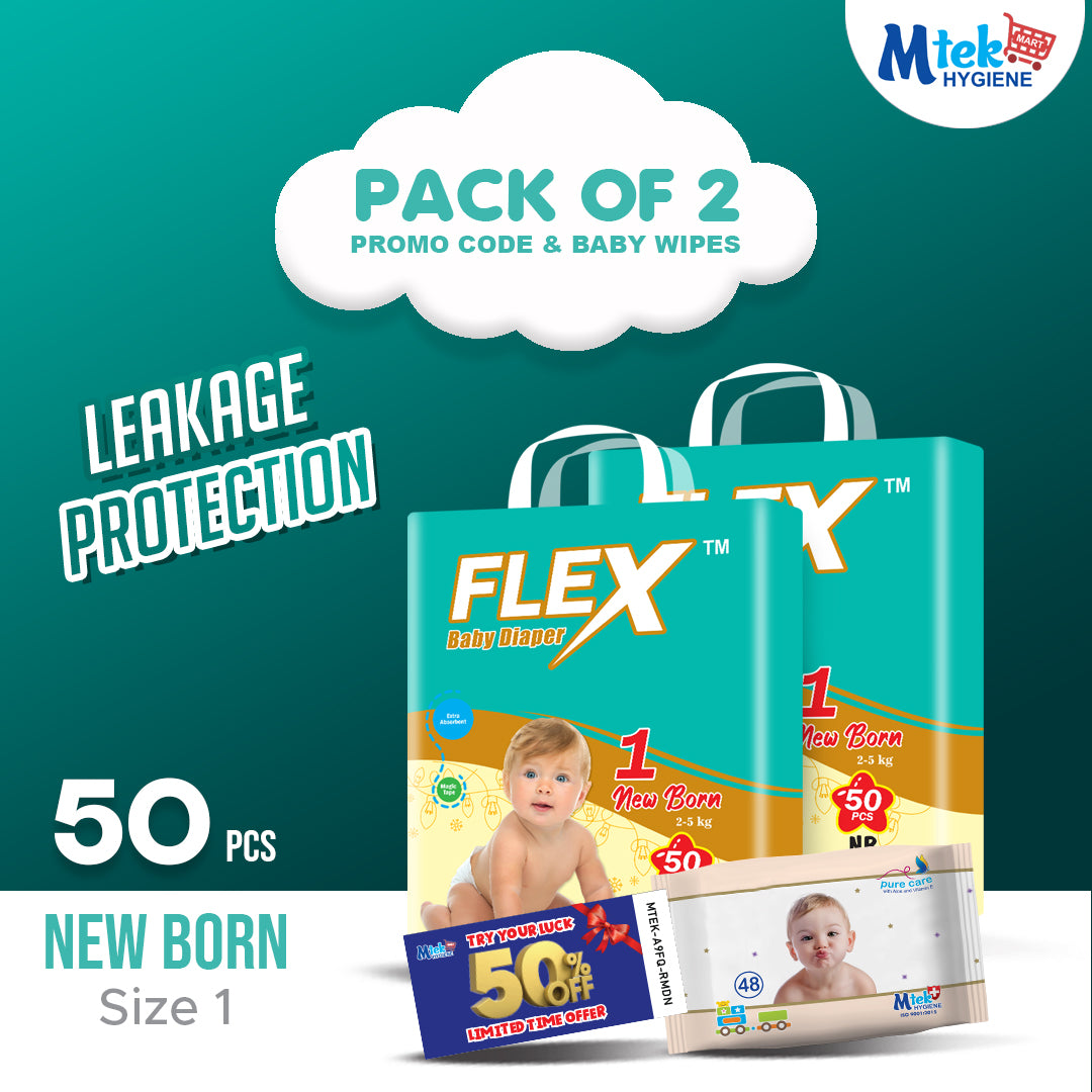 Flex Baby Diaper (Pack of 2) + Free Wipes & Promocode