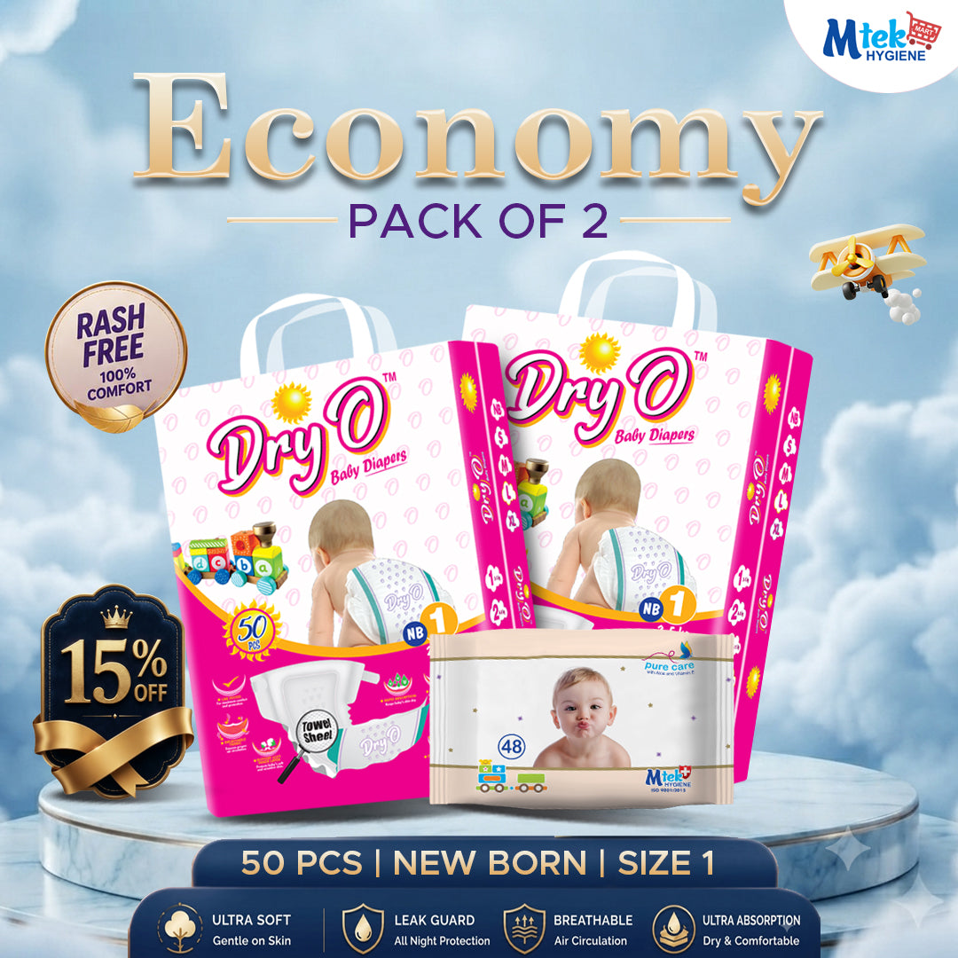 Dry O Baby Diaper (Pack of 2) + Free Wipes