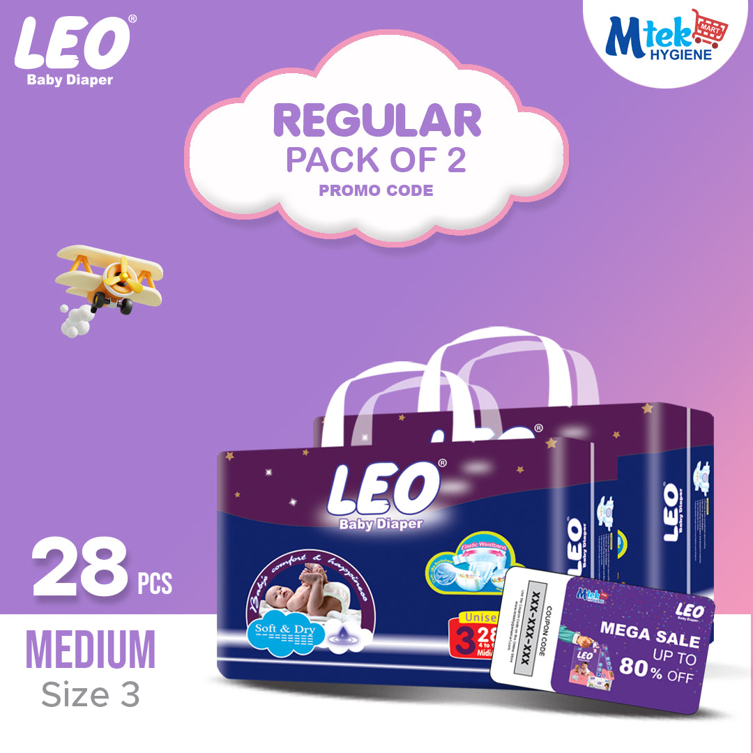 Leo Regular Baby Diaper (Pack of 2) + Promocode