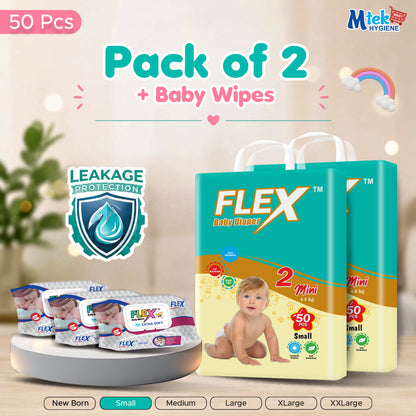 Flex Diaper ( Pack of 2 + 3 Baby Wipes )