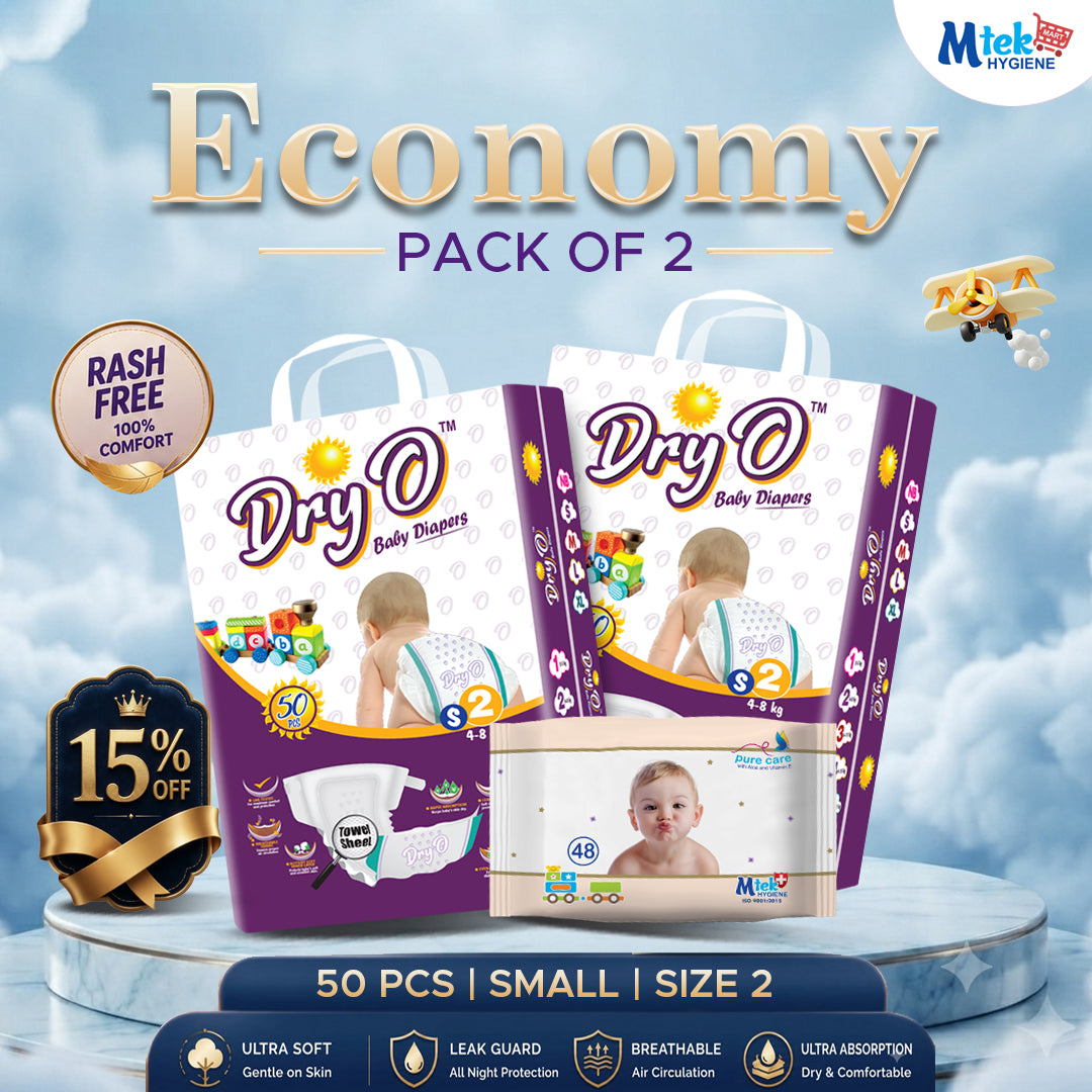 Dry O Baby Diaper (Pack of 2) + Free Wipes