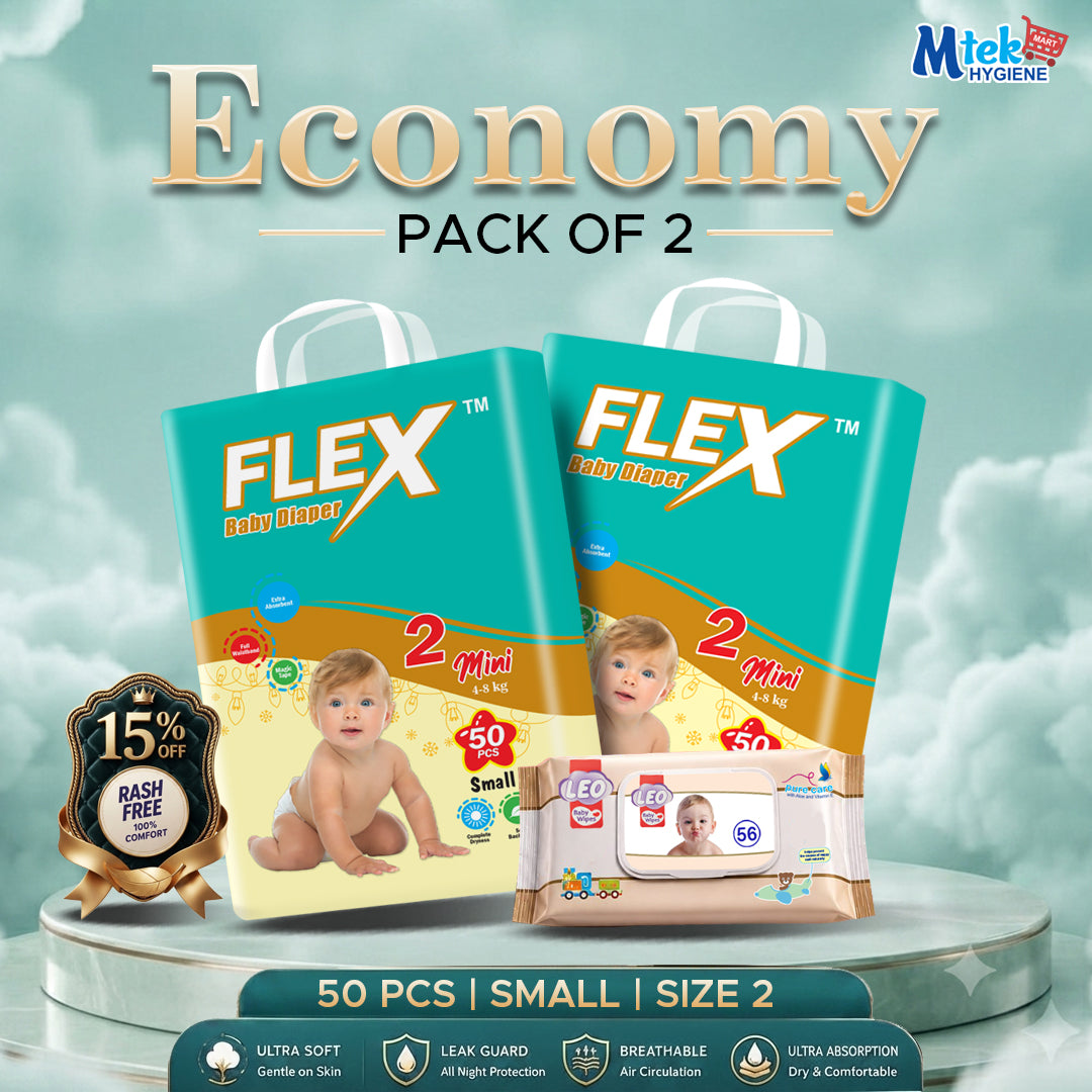 Flex Baby Diaper (Pack of 2) + Free Wipes
