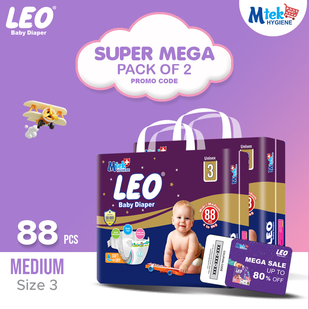 Leo Super Mega Baby Diaper (Pack of 2) + Promocode