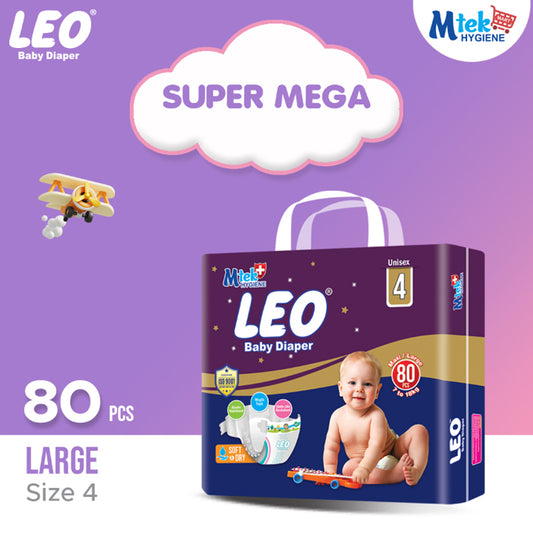 Leo Super Mega Pack Baby Diaper – Size 4, Large – 80 Pcs