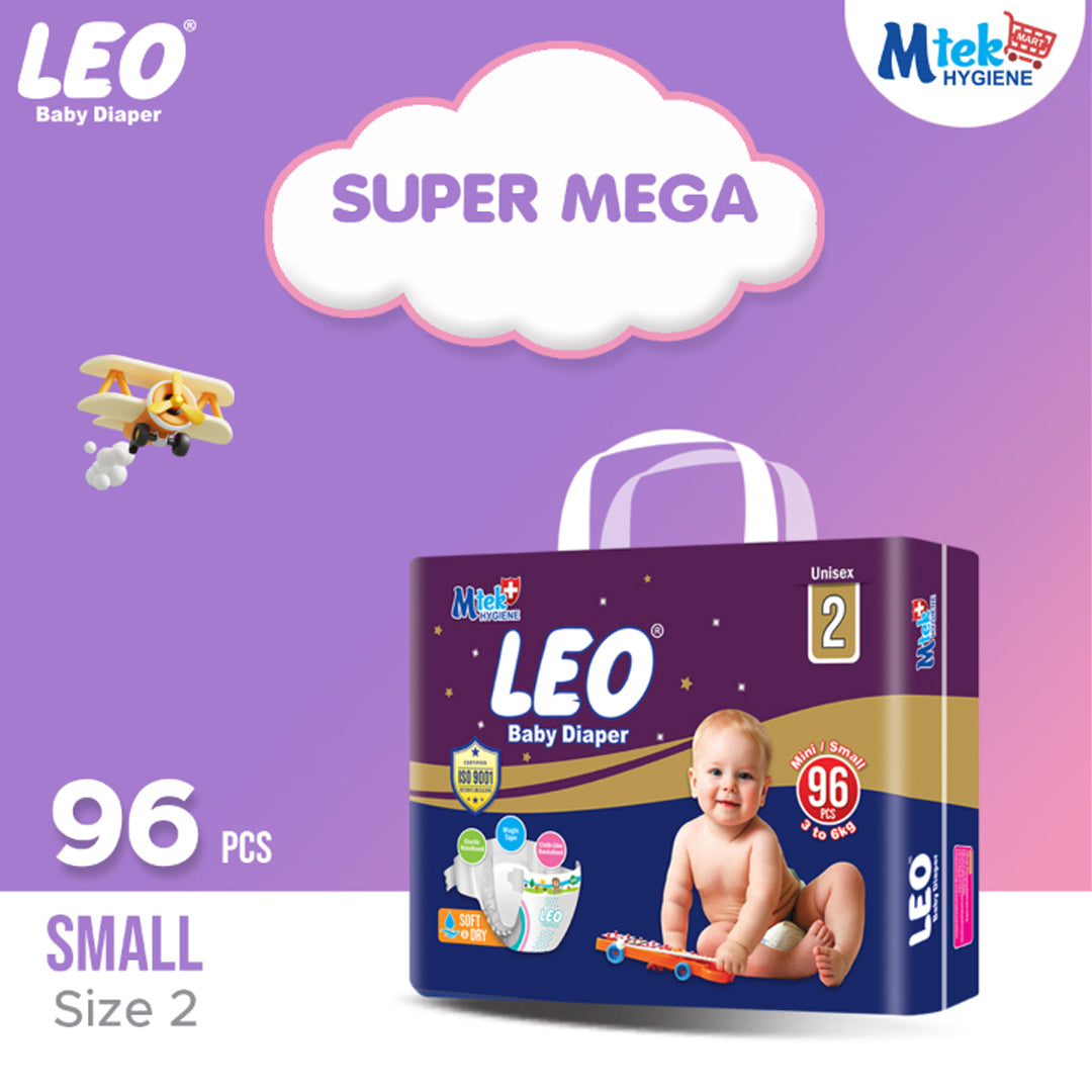 Leo Super Mega Pack Baby Diaper – Size 2, Small – 96 Pcs