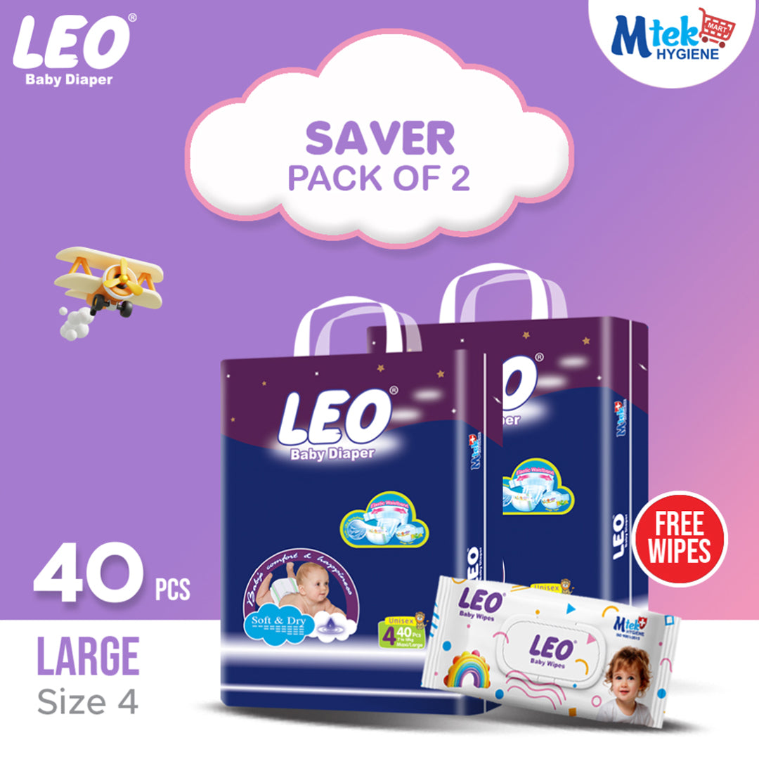 Leo Saver Baby Diaper (Pack of 2) + Free Wipes