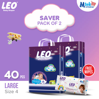 Leo Saver Baby Diaper (Pack of 2) + Free Wipes