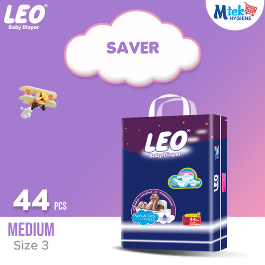 Leo Saver Pack Baby Diaper – Size 3, Medium – 44 Pcs