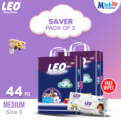 Leo Saver Baby Diaper (Pack of 2) + Free Wipes