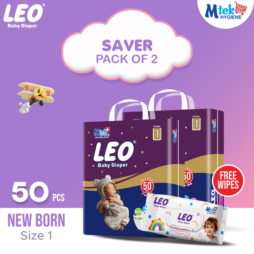 Leo Saver Baby Diaper (Pack of 2) + Free Wipes