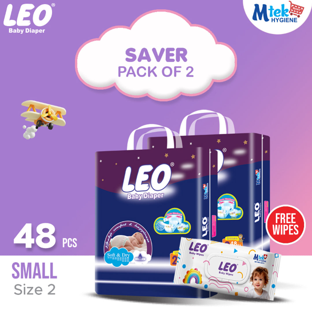 Leo Saver Baby Diaper (Pack of 2) + Free Wipes