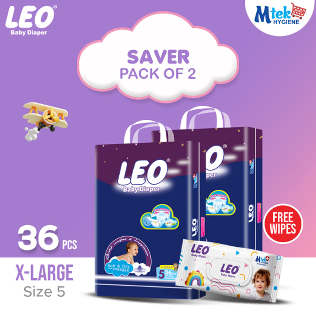 Leo Saver Baby Diaper (Pack of 2) + Free Wipes