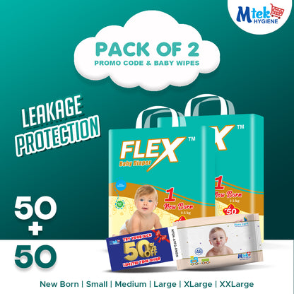 Flex Baby Diaper (Pack of 2) + Free Wipes & Promocode