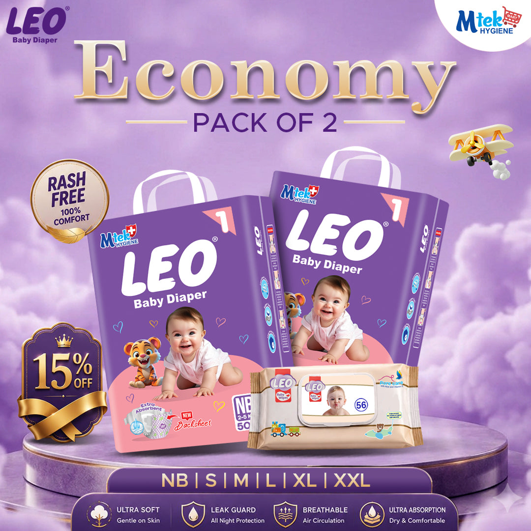 Leo Economy Baby Diaper (Pack of 2) + Free WIpes