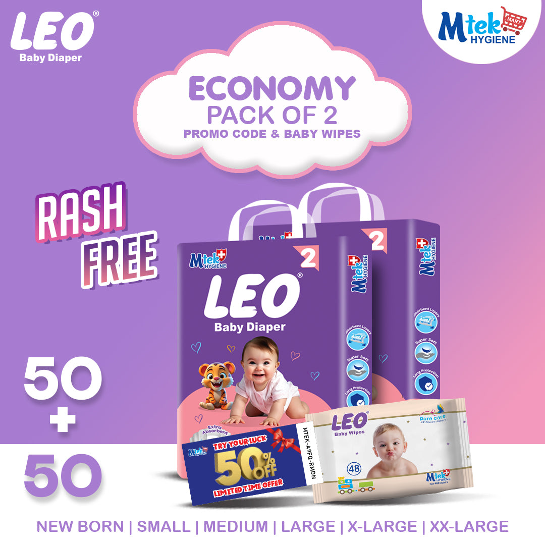 Leo Economy Baby Diaper (Pack of 2) + Free WIpes & Promocode